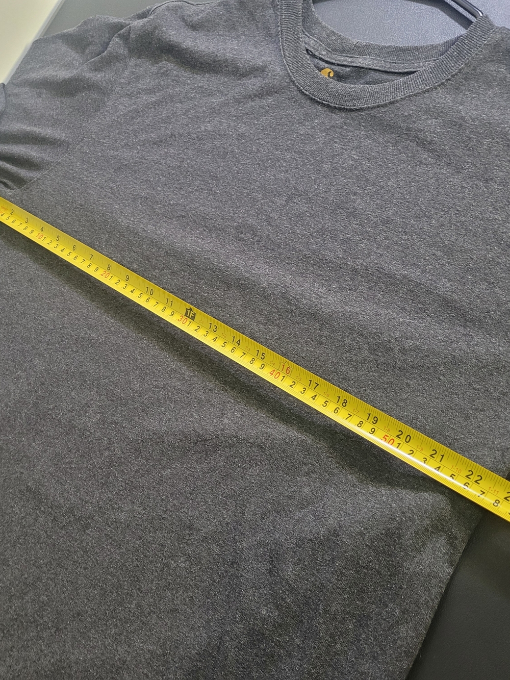 Carhartt Dark Gray Long-Sleeve Tee with Orange Sleeve Logo Mens L - Picture 9 of 10